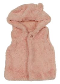 Světlerůžová kožešinová podšitá vesta s kapucí s oušky St. Bernard