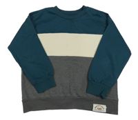 Tmavopetrolejovo-smetanovo-tmavošedá mikina sinsay