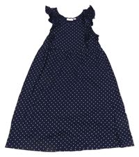 Tmavomodro-bílé puntíkaté šaty s volánky Kids