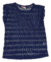 Tmavomodré vzorované krajkové průsvitné tričko YIGGA