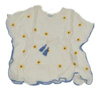 Bílo-modrá mačkaná plážová tunika s květy PRIMARK