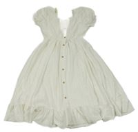 Bílé šaty s madeirou a knoflíky SHEIN