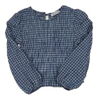 Modro-tmavomodrá kostkovaná mačkaná crop halenka PRIMARK