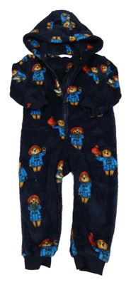 Tmavomodrá plyšová kombinéza s medvídky Paddington a kapucí M&S