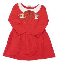 Červeno-bílé vánoční šaty s kočičkami H&M