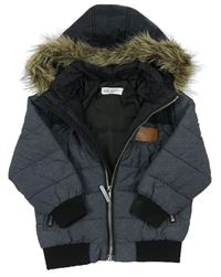 Šedo-černá šusťáková zimní bunda s kapucí H&M
