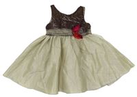 Béžovo-hnědé sametovo/tylové šaty s kytičkou zn. H&M
