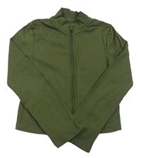 Khaki žebrované propínací crop triko Nutmeg