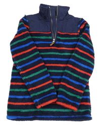 Tmavomodro-červeno-zelená pruhovaná chlupatá mikina zn. Joules