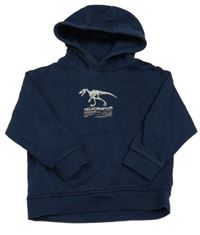 Tmavomodrá mikina s kostrou dinosaura a kapucí zn. Next