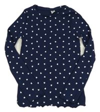 Tmavomodré žebrované triko se srdíčky Tu