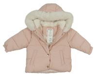 Světlerůžová šusťáková zimní bunda s kapucí F&F
