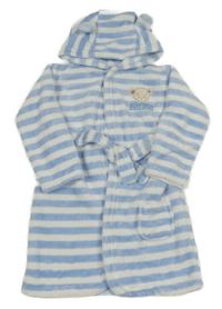 Světlemodro-bílý pruhovaný župan s medvědem a kapucí George
