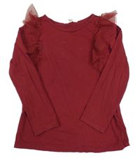 Vínové triko s tylovými třpytivými volánky H&M