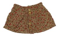 Hnědá květovaná manšestrová propínací sukně M&Co.