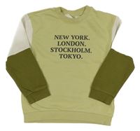 Zeleno-světlešedo-khaki mikina s nápisem H&M