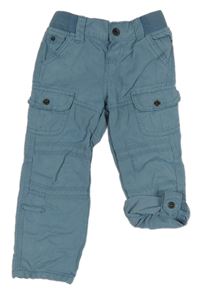Modré plátěné roll up kalhoty s úpletovým pasem Vertbaudet