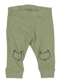 Zelenošedé žebrované lehké tepláky s liškami