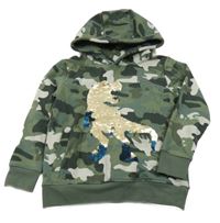 Army mikina s dinosaurem z překlápěcích flitrů a kapucí Next