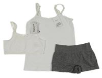 3set - Bílá košilka + lambáda + tmavošedé melírované kalhotky