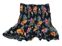 Tmavomodrý květovaný crop top s ananasy a bez ramínek H&M