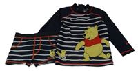 2set - Tmavomodro-bílé pruhované UV triko s Púem + nohavičkové plavky Disney