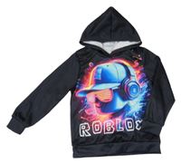 Černo-modro-růžová mikina s potiskem a kapucí - Roblox