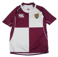 Vínovo-bílé sportovní funkční tričko s logem Canterbury