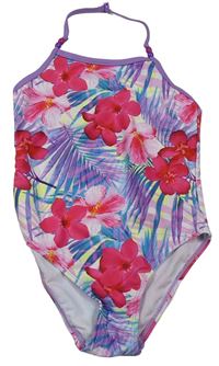 Růžovo-lila květované jednodílné plavky F&F