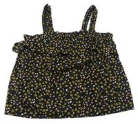 Černo-žluto-růžový květovaný lehký crop top Primark