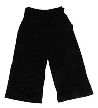 Černé žebrované sametové culottes kalhoty s páskem New Look