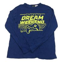 Tmavomodré pyžamové triko se žlutým nápisem a ovladačem H&M