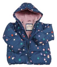 Tmavomodrá zimní bunda s barevnými puntíky a kapucí M&S