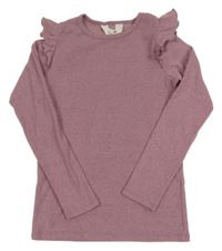 Starorůžové třpytivé úpletové triko s volánky H&M