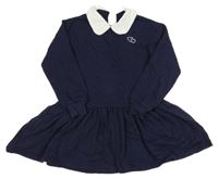 Tmavomodré teplákové šaty s bílým límečkem H&M