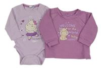 2 set - lila body s hrochem + růžová mikina s nápisem a hrochem 