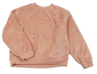Růžová plyšová mikina s perličkami H&M