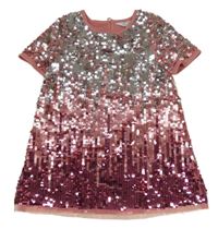 Růžovo-stříbrné flitrové šaty Primark