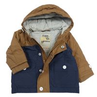 Hnědo-tmavomodrá šusťáková jarní bunda s kapucí Next