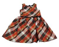 Červeno-černo-zlaté kostkované šaty 