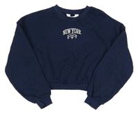 Tmavomodrá crop mikina s nápisem H&M