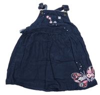 Tmavomodré laclové manšestrové šaty s výšivkou motýlka Mothercare