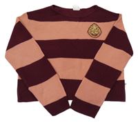 Vínovo-růžový pruhovaný lehký crop svetr s nášivkou - Harry Potter H&M