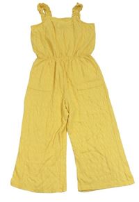Žlutý žebrovaný kalhotový culottes overal Primark