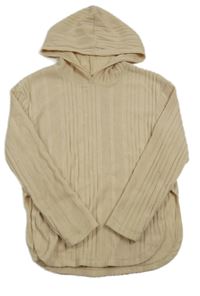 Béžová žebrovaná úpletová mikina s kapucí 