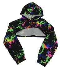 Černo-barevná crop mikina s fleky a kapucí zn. Shein