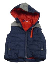 Tmavomodro-stříbrná šusťáková zateplená vesta s kapucí Lupilu