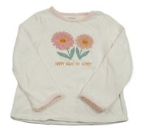 Bílá sametová mikina s květy Vertbaudet