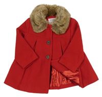 Červený flaušový podšitý kabátek s límcem s kožešinou F&F