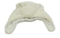 Bílá plyšová čepice s oušky 